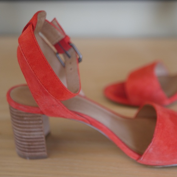 Madewell 6.5 orange red suede chunky heel - Picture 3 of 5